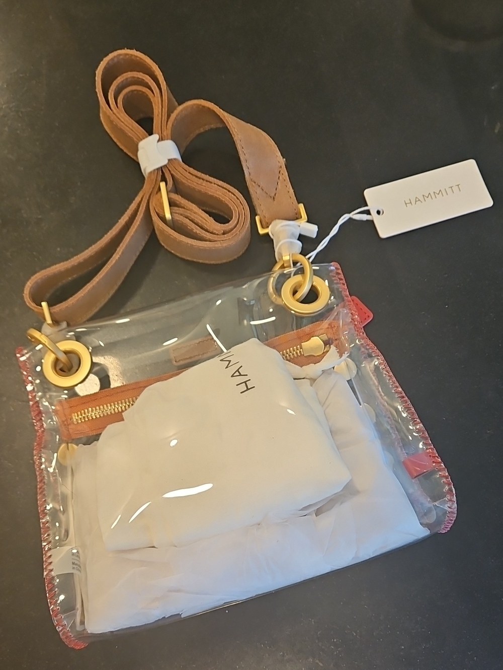 💕HAMMITT💕 Tony Small Bag ~ Clear Brushed Gold/Brown/Red NWT - Picture 7 of 13
